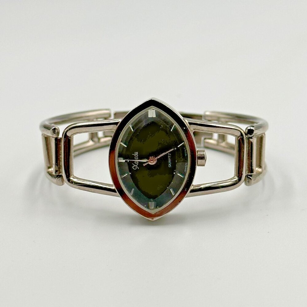 3/$30 Xanadu Watch Women Silver Tone Marquise Face Black Dial 17MM Bangle 5.5" - Picture 2 of 14